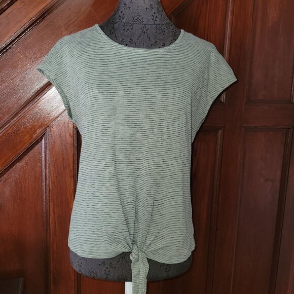 T By Talbots Womens Green Striped Knit Top With Front Knot Detail Back Buttons - Picture 1 of 5